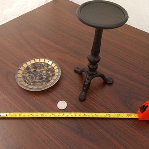 Wrought Iron Stand w/ brown&gold glass mosaic dish